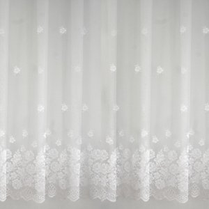 Bordűrös, virág mintás jacquard függöny, fehér színű