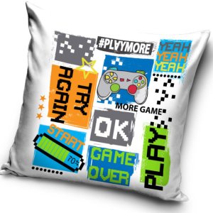 Gamer Try Again párna, díszpárna 40 x 40 cm