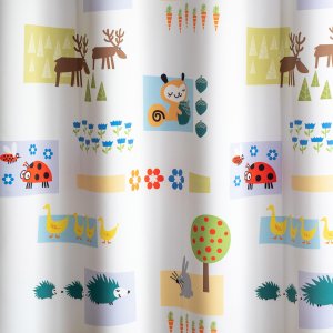 KIDDY - Kétoldalas, csíkos-állatmintás gyerek blackout sötétítő függöny, 145 cm, színes