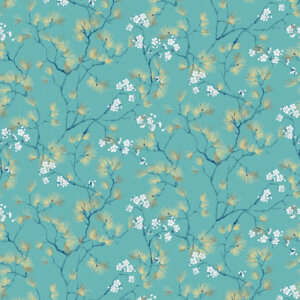 KIMONO JAPÁN VIRÁGOS Tapéta (0,53 m x 10,05 m), türkiz