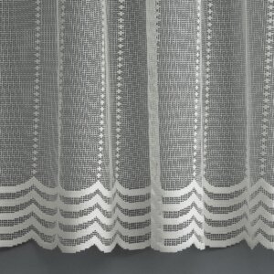 Jacquard, bordűrös, fényáteresztő függöny, 180 cm, törtfehér