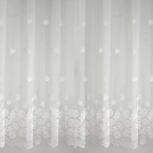 Bordűrös, virág mintás jacquard függöny, fehér színű