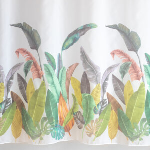 BLANCHE - Lágy esésű voile,120 cm magasan virágmintás, a teteje egyszínű fehér - 295 cm, kékes-zöldes