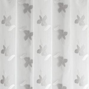 DIONISIA - Levélmintás, nyírt organza, fényáteresztő függönyanyag, 300 cm, szürke