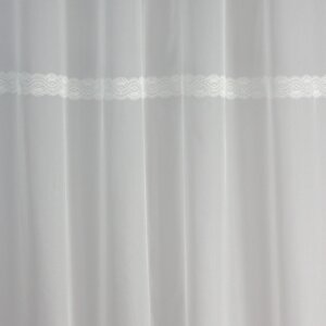 H2/1033 - Hímzett hullámmintás, organza, bordűrös, fényáteresztő, fehér függönyanyag, 280 cm