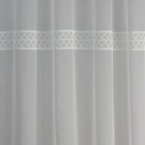 H2/1034 - Hímzett levélmintás, organza, bordűrös, fényáteresztő, fehér függönyanyag, 280 cm