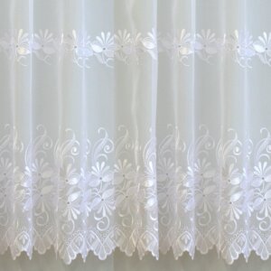 H2/1182 - Virágos hímzett voile. Török függöny. Bordűrös, 2 sor minta, 70 cm-ig, 275 cm