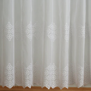 H2/1434 - Hímzett voile, török mintás, fehér fényáteresztő függöny, 290 cm, fehér