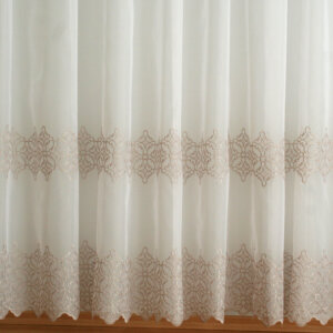 H2/1434 - Hímzett voile, török mintás, fehér fényáteresztő függöny, 290 cm, arany