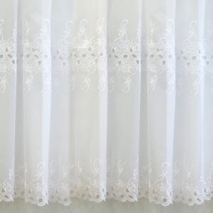 H2/154 - Hímzett, virágos, indás, applikált voile függönyanyag, 280 cm, fehér