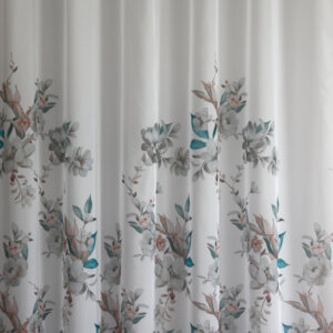 LUPITA - Voile, átlátszó, alsó felén virágmintás, fehér függöny, 300 cm, kék-szürke