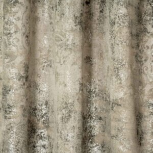 RAINA - Vintage hatású, antikra koptatott, barokk mintás, puha, plüss sötétítő függöny, 140 cm, szürke