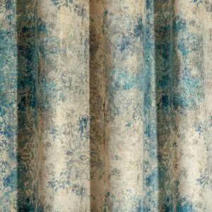 RAINA - Vintage hatású, antikra koptatott, barokk mintás, puha, plüss sötétítő függöny, 140 cm, kék