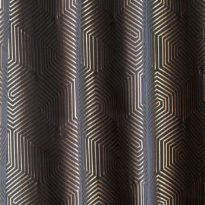 SAMSON - Prémium minőségű, modern, bronz geometriai mintájú, fényes, királykék, elegáns sötétítő függöny, 300 cm