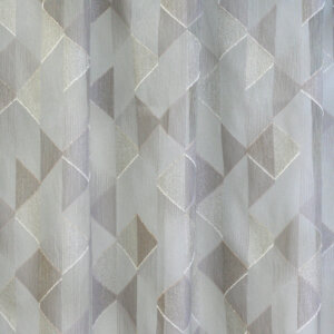 SONJA - Nyírt organza, modern, színes, négyzethálós mintázatú fényáteresztő függöny, 300 cm, bézs-szürke
