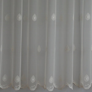 T/143 - Hímzett, szórt cseppmintás, tüll, fehér, fényáteresztő függöny, 280 cm, fehér hímzés