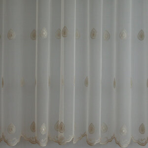 T/143 - Hímzett, szórt cseppmintás, tüll, fehér, fényáteresztő függöny, 280 cm, bronz hímzés