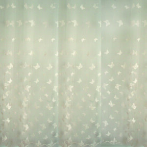 T/2423 - Fehér hímzett, csillogó pillangós, törtfehér organza, fényáteresztő függöny, 280 cm