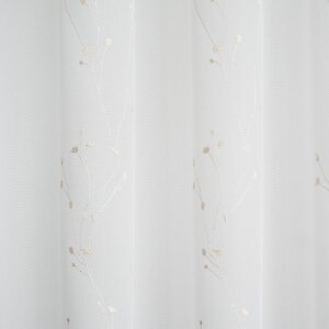 T/276 - Fehér alapon hímzéssel, inda mintás, tüll, fényáteresztő függöny. 290 cm, bézs hímzés