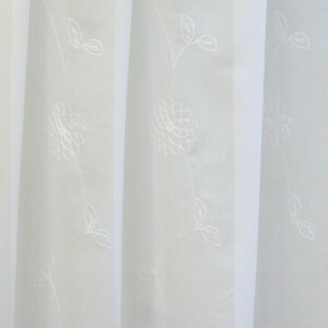 T/4987 - Virágos, hímzett voile, fehér, fényáteresztő függöny, 175 cm