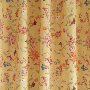 TWISTER LIANDE - Vintage hangulatú, vászon, virágmintás, pillangós dekorfüggöny, 140 cm, sárga