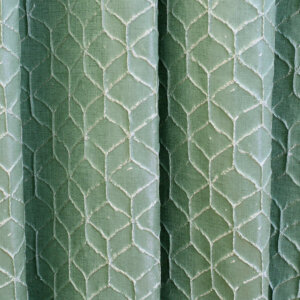 ZENOX - Indiai származású, prémium minőségű, geometrikus mintájú, domborszövött, sötétítő függöny, 138 cm, zöld