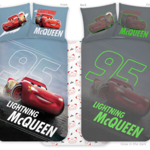 Disney Verdák Lightning sötétben világító gyerek, ovis ágyneműhuzat 100x135cm, 40x60cm
