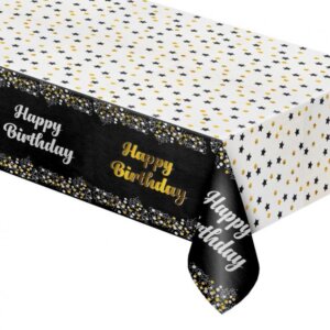 Fekete Happy Birthday B&C Black fólia asztalterítő 137×183 cm