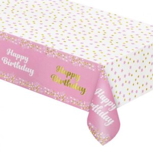 Rózsaszín Happy Birthday B&C Light Pink fólia asztalterítő 137×183 cm